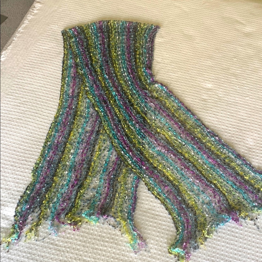 Pink green turquoise hand woven lightweight scarf